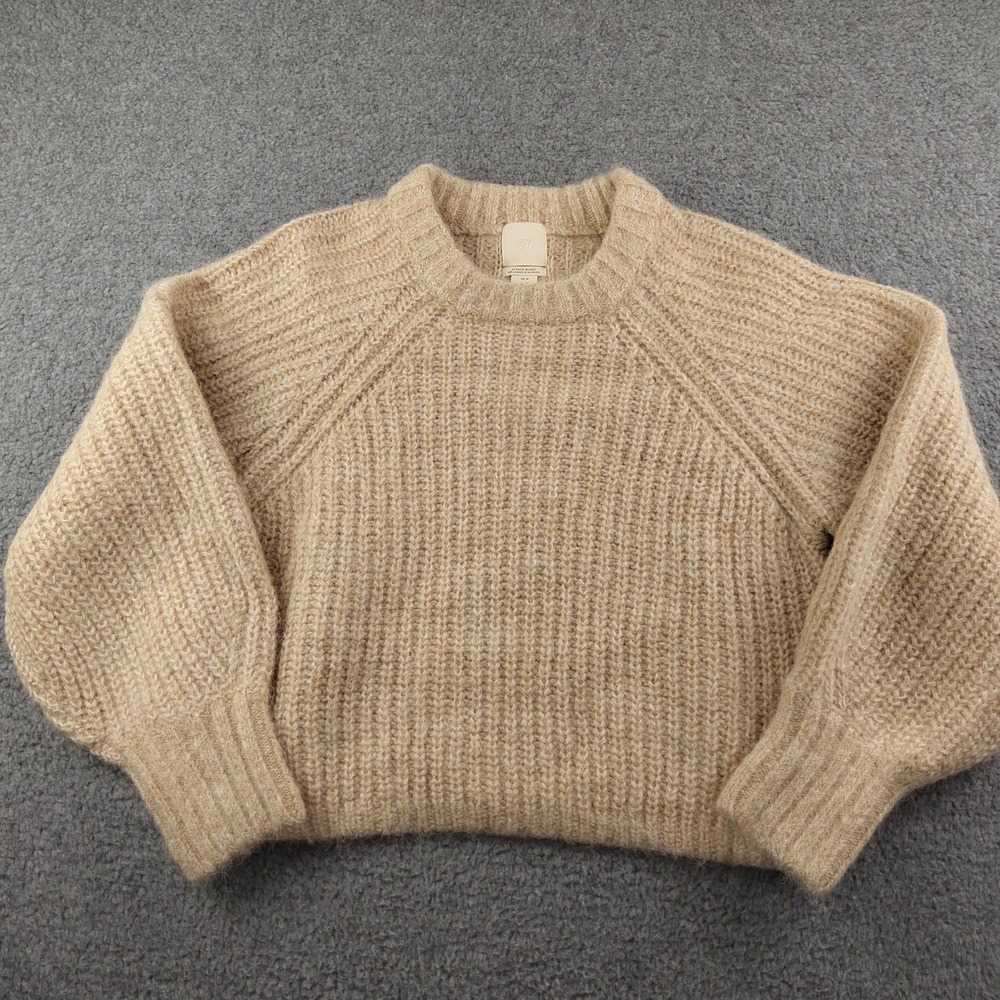 H&M Wool Alpaca Sweater Sz Medium Cropped Crew Neck Raglan Balloon Sleeve EUC